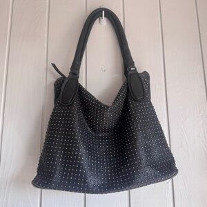 Platania Black Leather Studded Bag